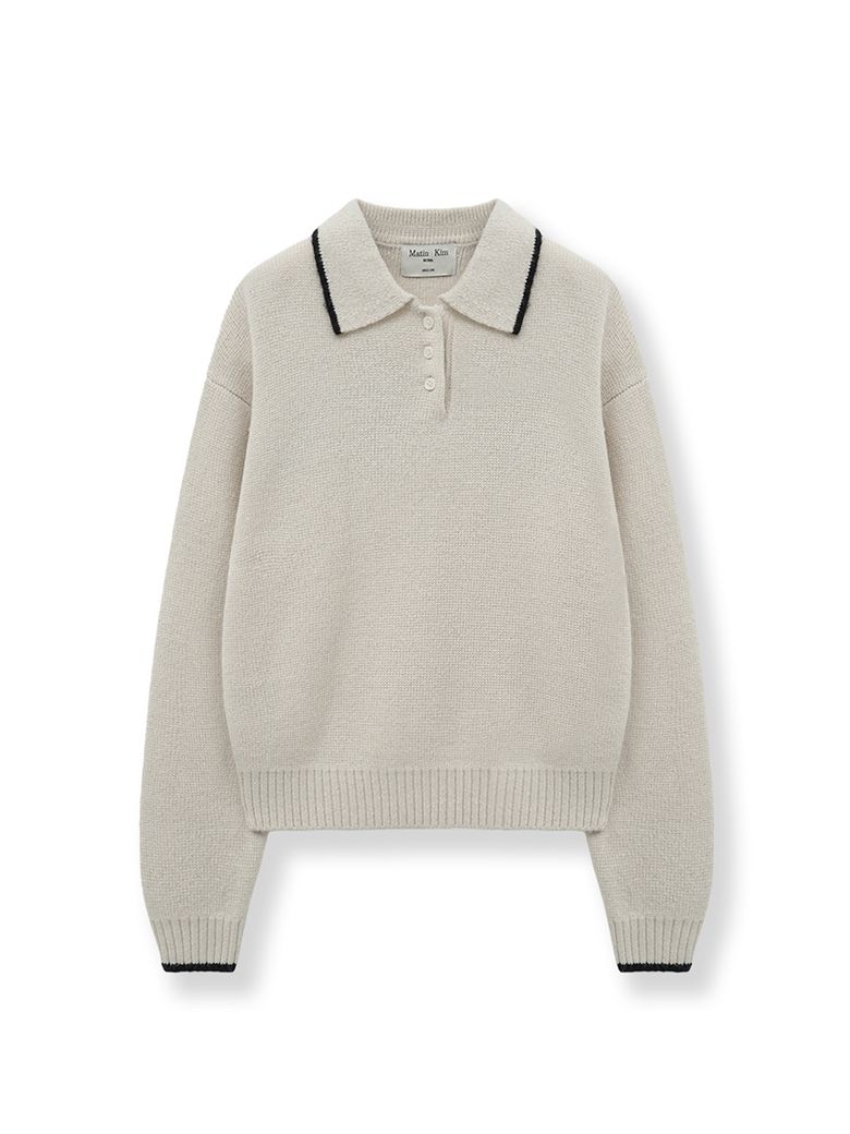 BACK LOGO COLLAR KNIT TOP FOR WOMEN IN IVORY