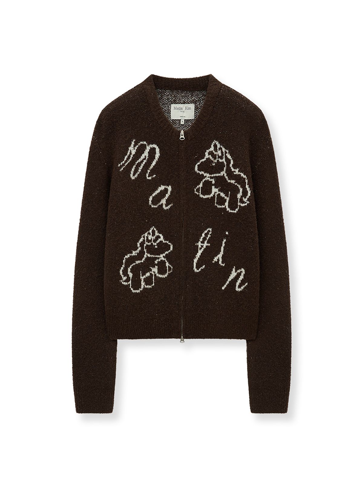 마뗑킴(MATIN KIM) MATIN PONI CONI KNIT ZIP UP IN BROWN