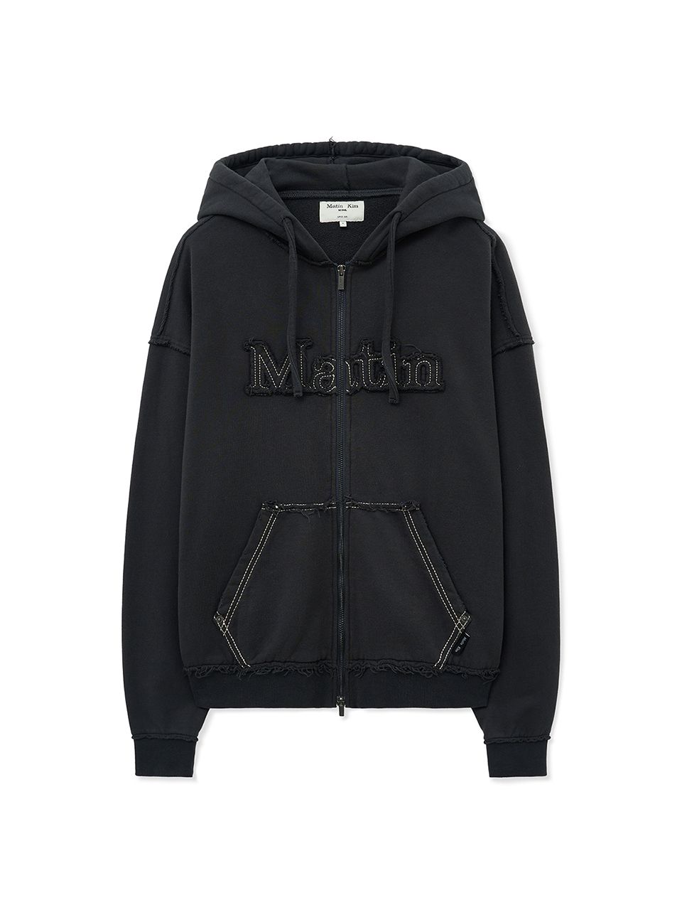MUSINSA公式 | MATIN KIM RAW CUT APPLIQUE HOODY ZIP UP IN CHARCOAL