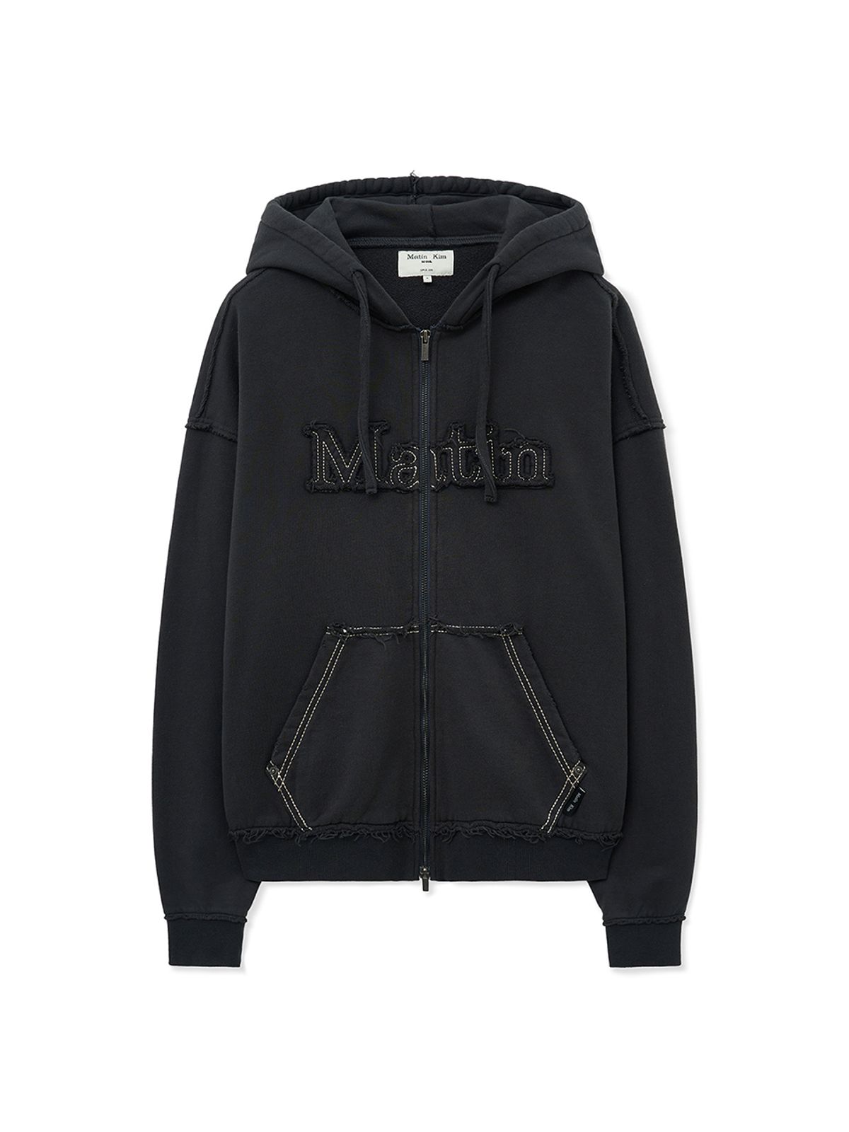 마뗑킴(MATIN KIM) RAW CUT APPLIQUE HOODY ZIP UP IN CHARCOAL
