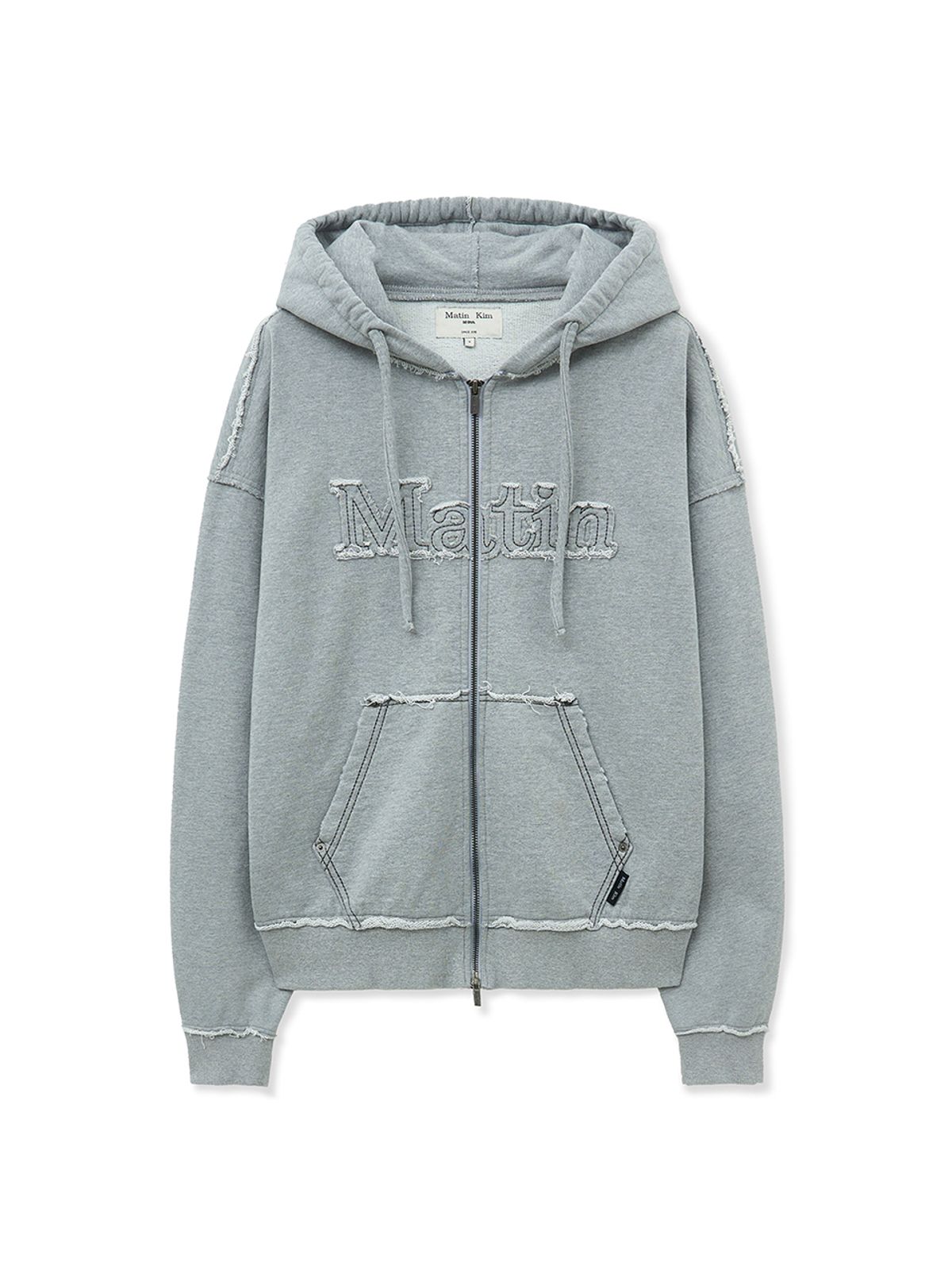 마뗑킴(MATIN KIM) RAW CUT APPLIQUE HOODY ZIP UP IN GREY