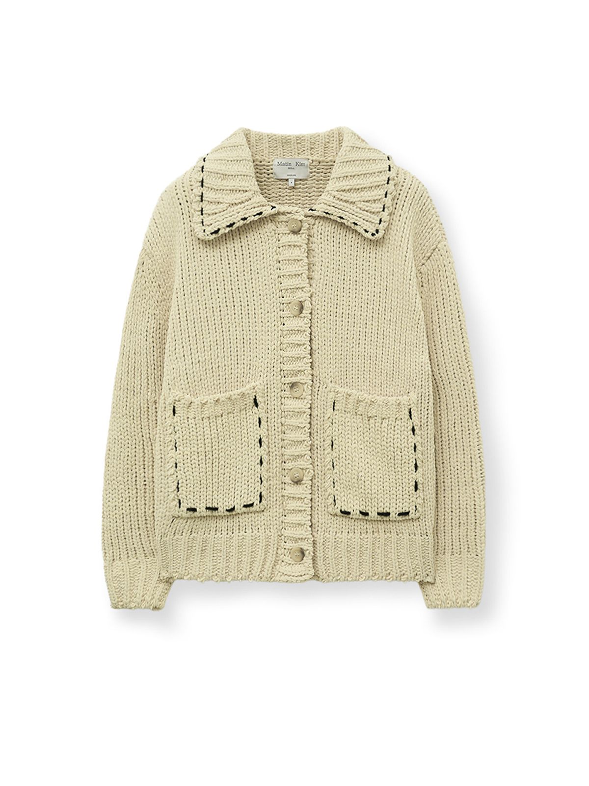 마뗑킴(MATIN KIM) HANDMADE COLLAR KNIT CARDIGAN FOR WOMEN IN BUTTER
