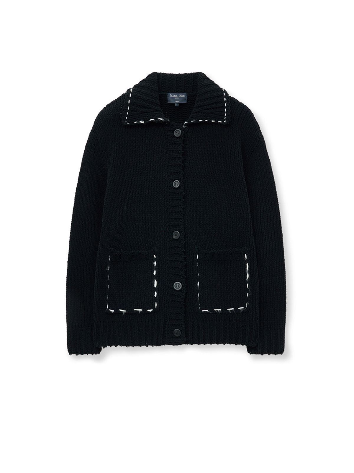 마뗑킴(MATIN KIM) HANDMADE COLLAR KNIT CARDIGAN FOR WOMEN IN BLACK