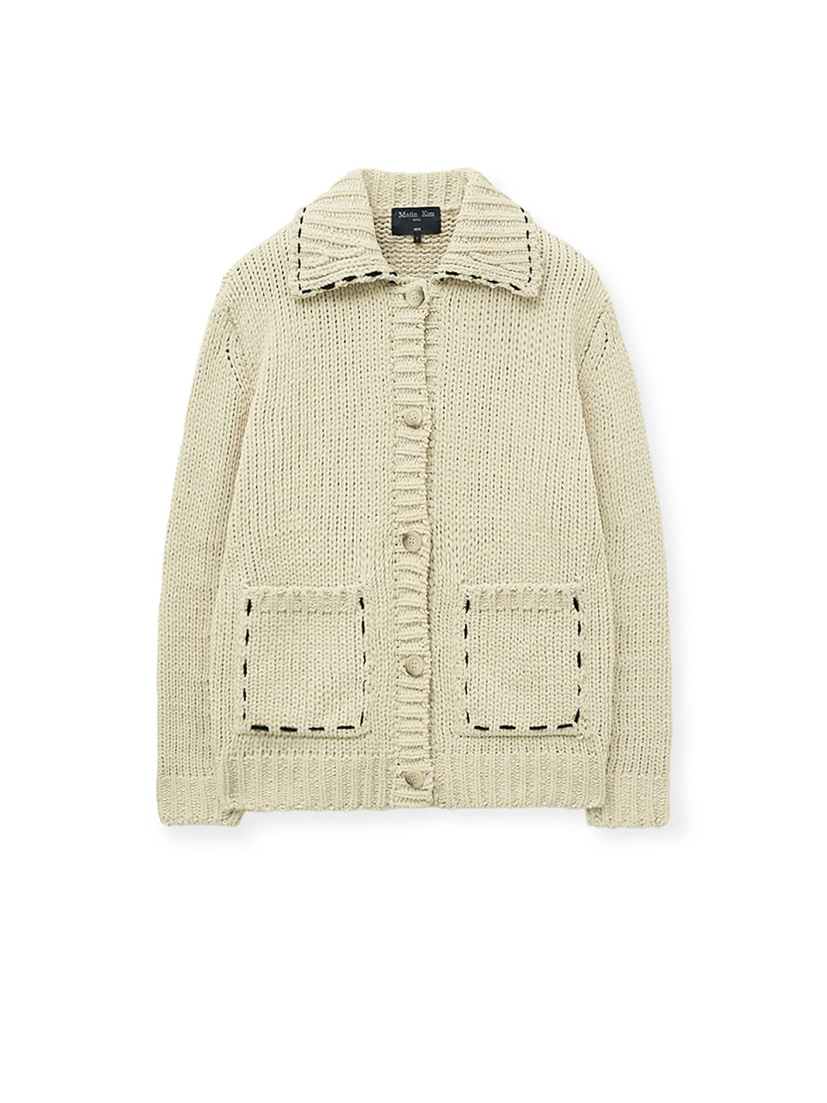 마뗑킴(MATIN KIM) HANDMADE COLLAR KNIT CARDIGAN FOR MEN IN BUTTER