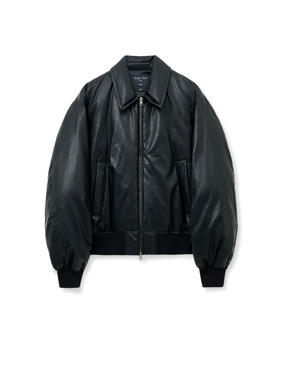 Matin Kim FAUX LEATHER DOWN JUMPER 黒　韓国 MUSINSA | MATIN KIM FAUX LEATHER DOWN JUMPER FOR MEN IN BLACK
