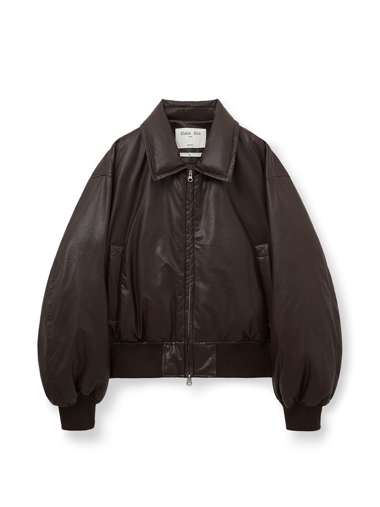 FAUX LEATHER DOWN JUMPER FOR WOMEN IN BROWN
