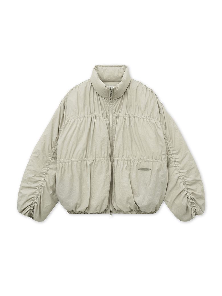 HIGH NECK SHIRRING DOWN JUMPER IN LIGHT BEIGE