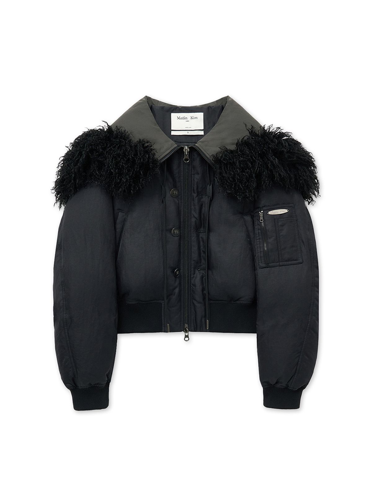 마뗑킴(MATIN KIM) FUR HOODY BOMBER DOWN JUMPER IN BLACK