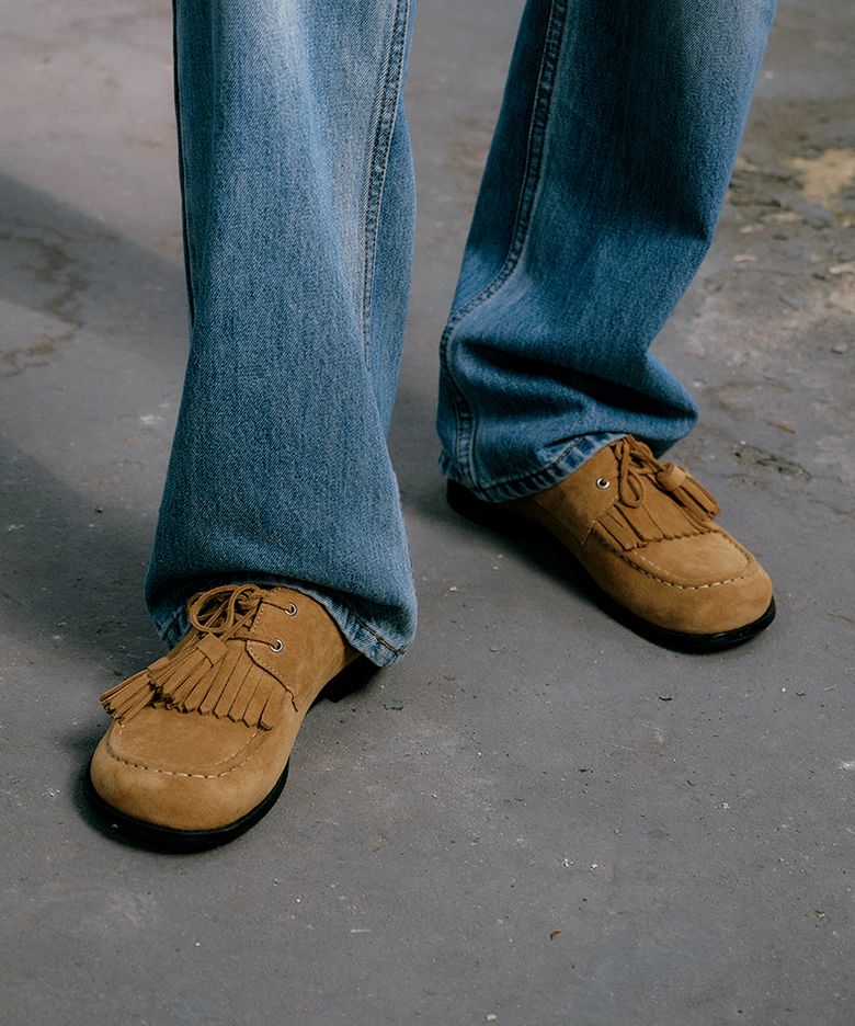 Cow Leather Kiltie Loafer (Sand Beige)