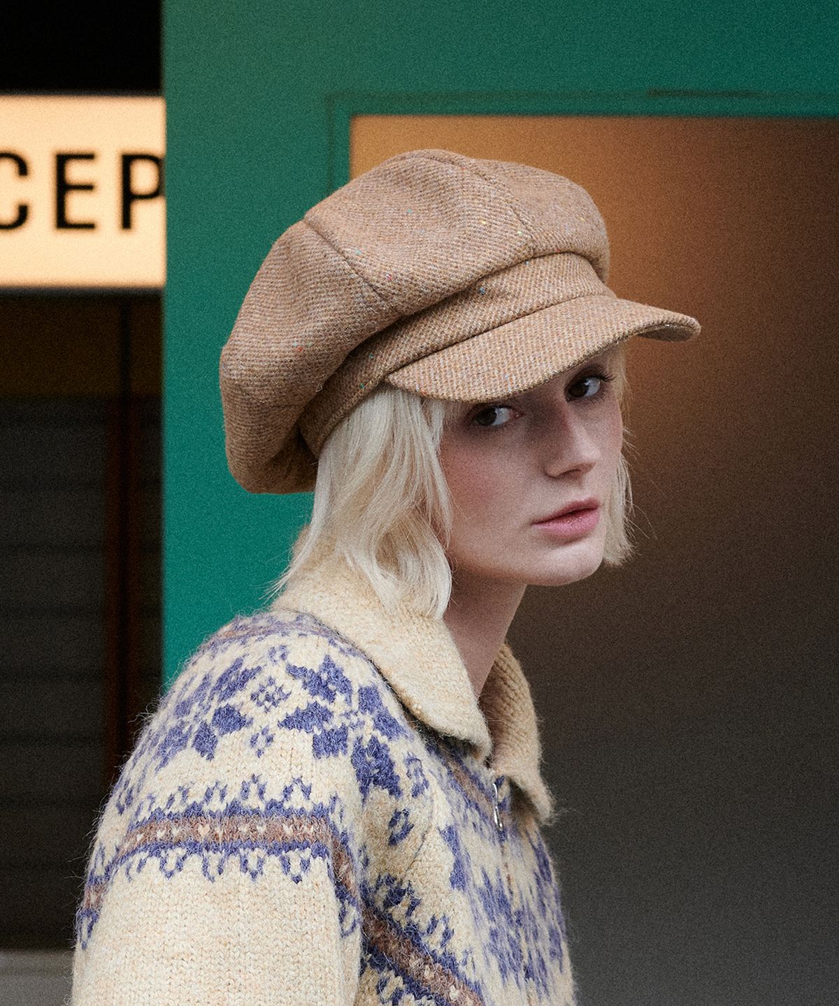 그린버터(GREENBUTTER) Wool Neps Newsboy Cap (Camel)