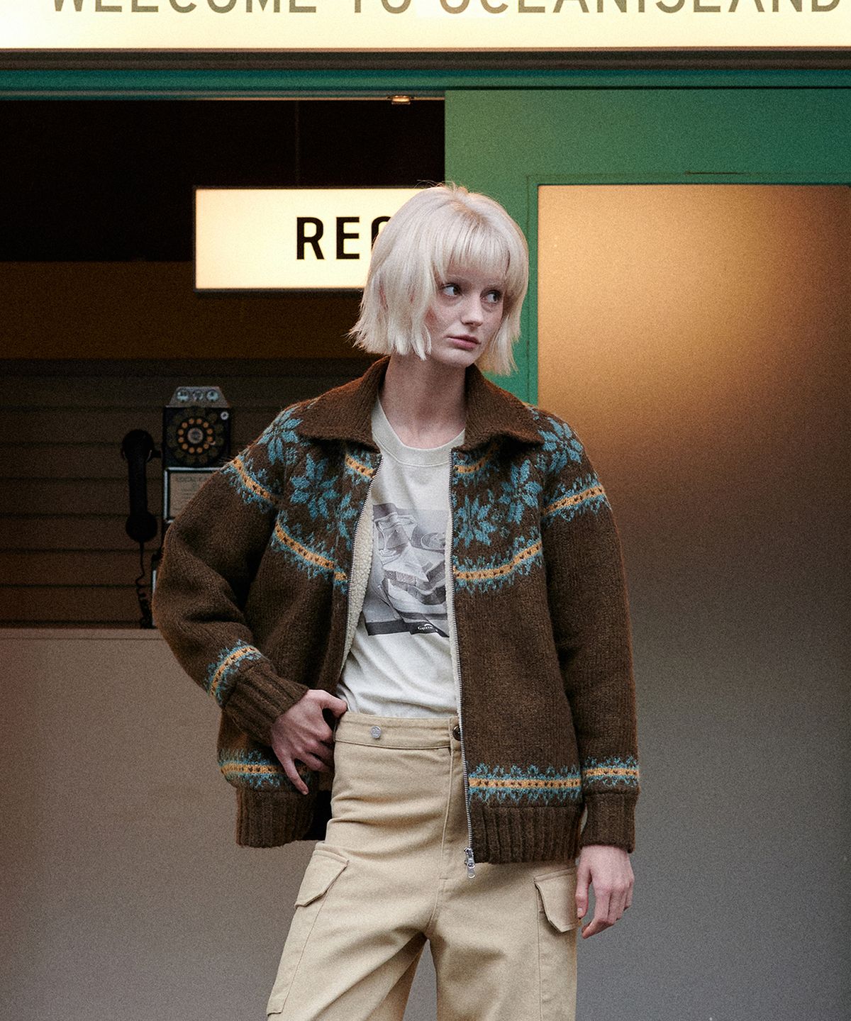그린버터(GREENBUTTER) Shearling Nordic Zip Cardigan (Brown)