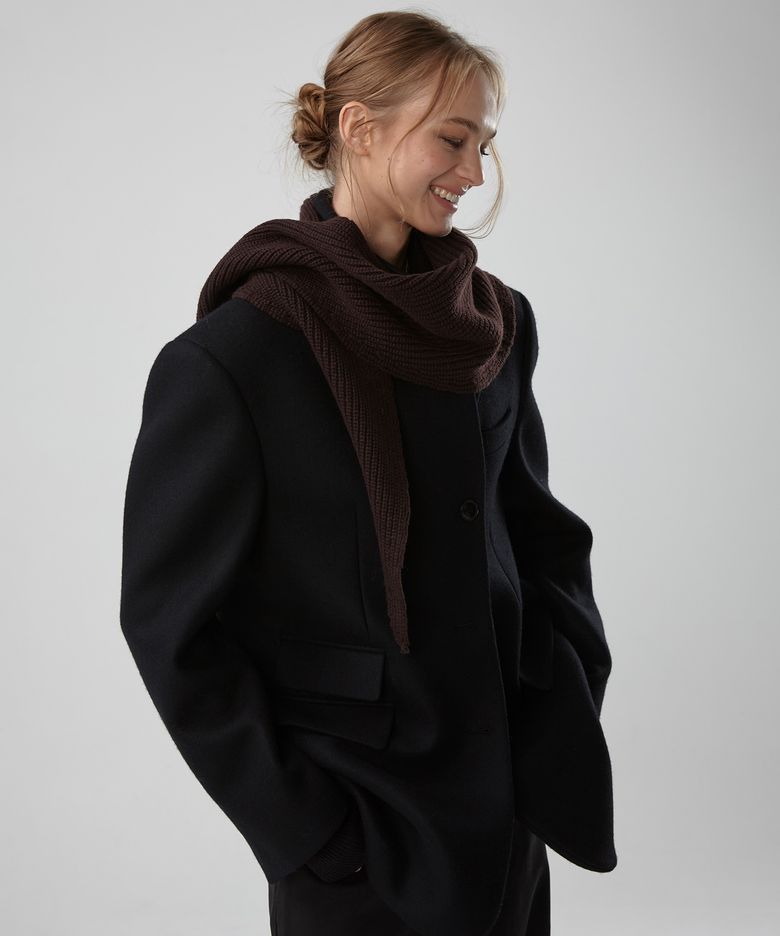 CHUNKY WOOL LARGE SCARF (BROWN)