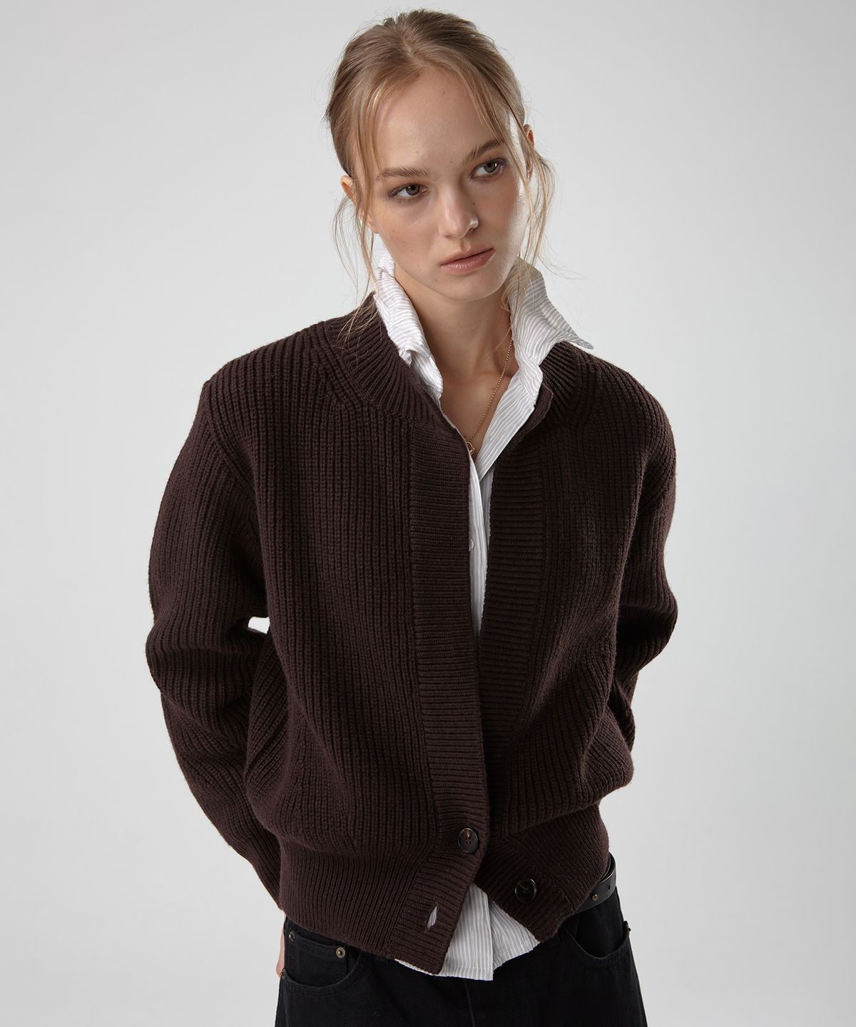 이안조(EAN JO) HEAVY WOOL CHUNKY CARDIGAN (BROWN)