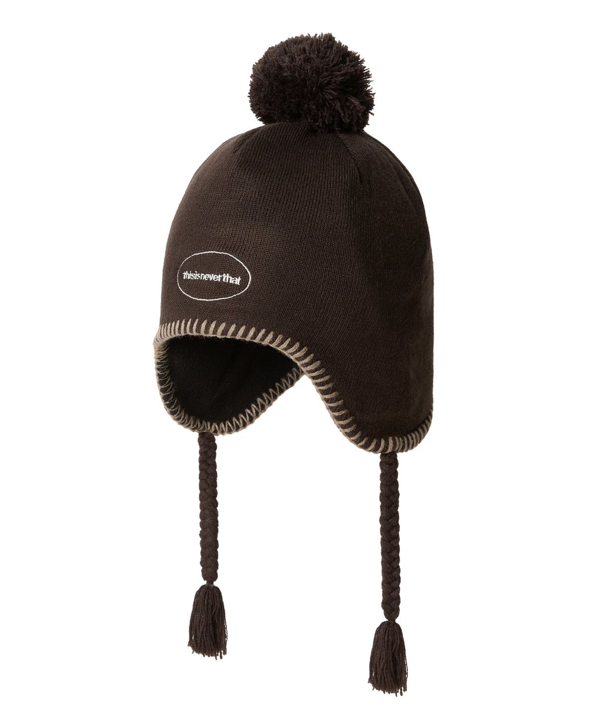 디스이즈네버댓(THISISNEVERTHAT) Pom Earflap Beanie Brown