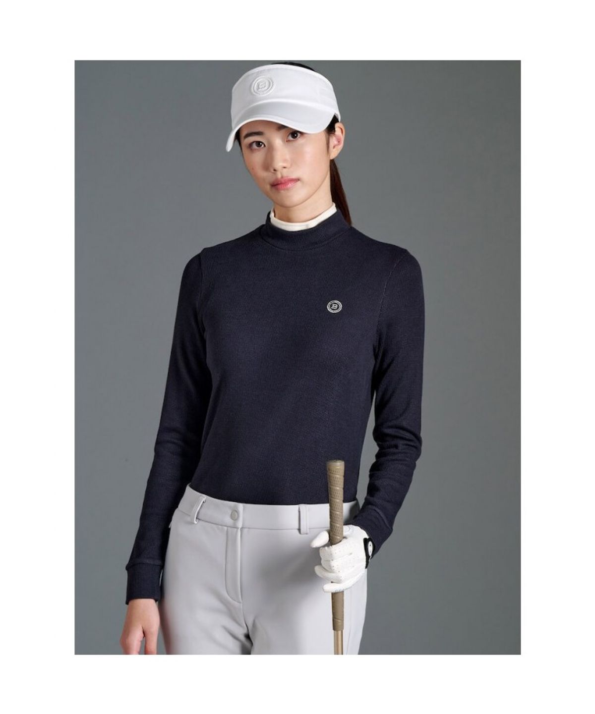 빈폴골프(BEANPOLE GOLF) 여성 더블 하이넥 긴소매 티셔츠 - 네이비