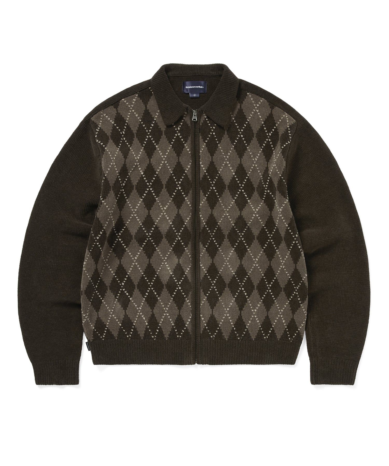 MUSINSA公式 | thisisneverthat Argyle Zip Knit Cardigan Brown