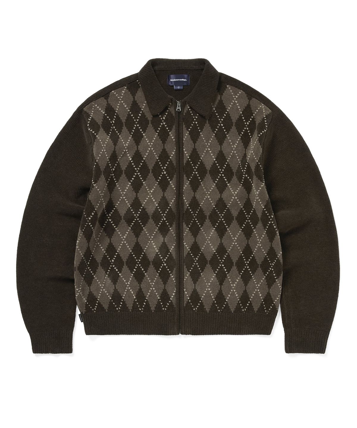 디스이즈네버댓(THISISNEVERTHAT) Argyle Zip Knit Cardigan Brown
