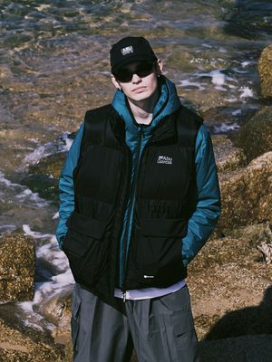 패브릭 콤비 포켓 다운 베스트 BLACK