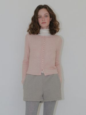 Boucle Round Cardigan, Light Pink