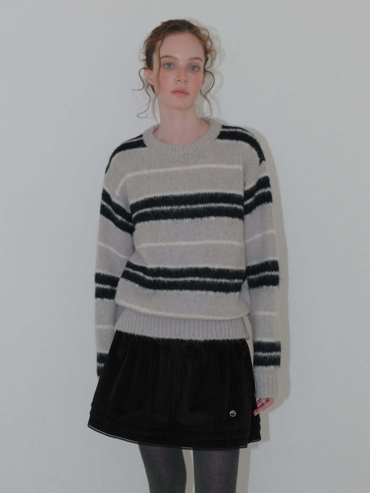 에트몽(ETMON) Brush Stripe Knit Pullover, Light Grey