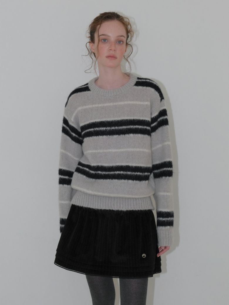 Brush Stripe Knit Pullover, Light Grey