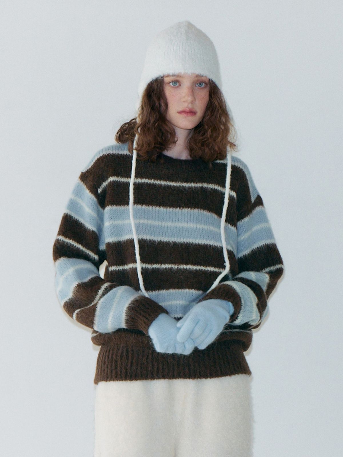 에트몽(ETMON) Brush Stripe Knit Pullover, Brown
