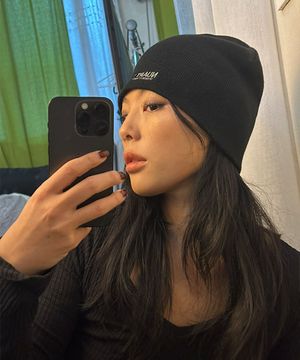 레터링 로고 니트 비니_2colors