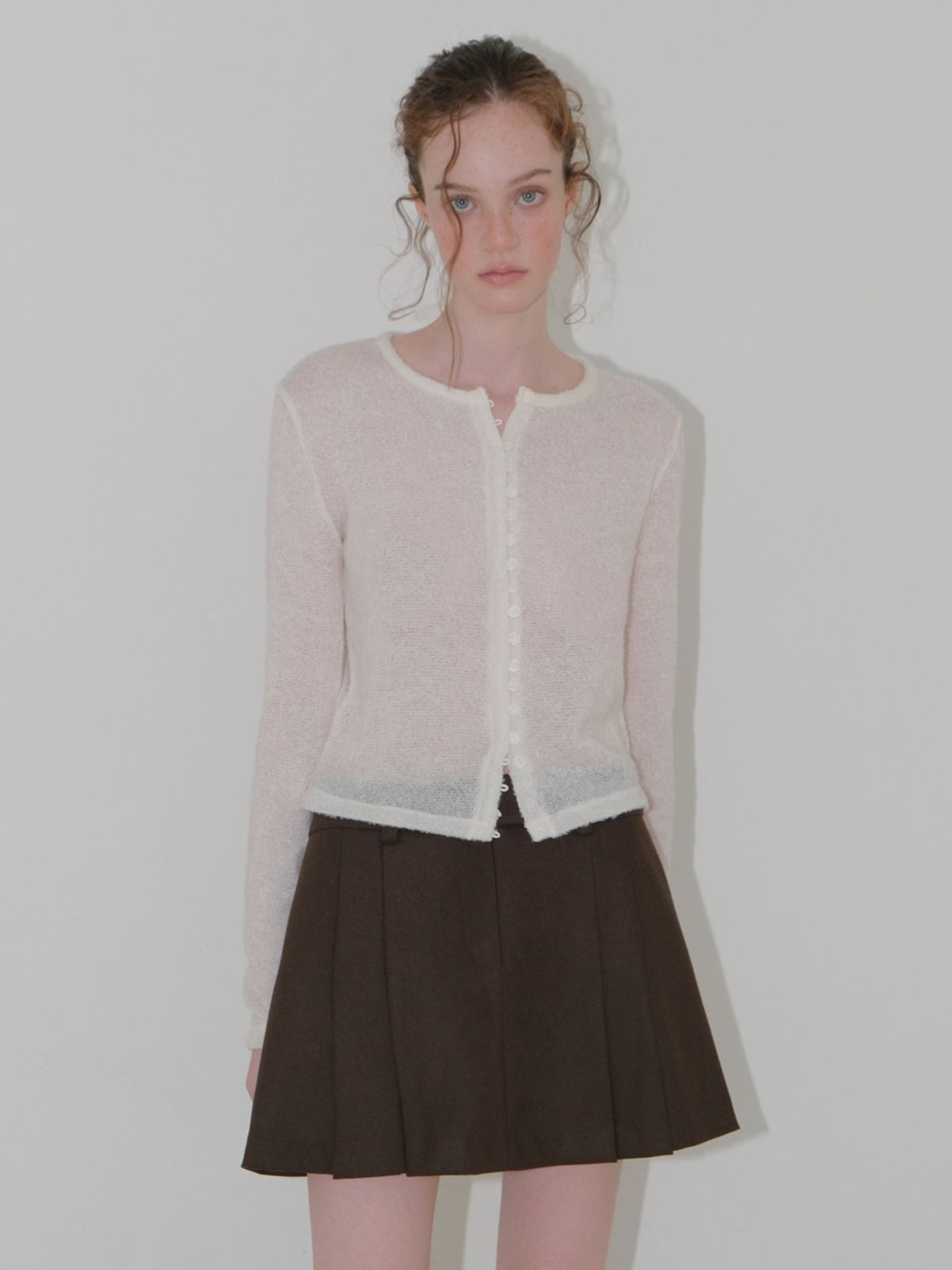 에트몽(ETMON) Winter Pleated Mini Skirt, Brown