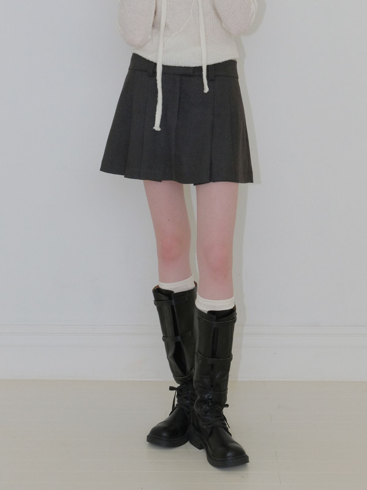 에트몽(ETMON) Winter Pleated Mini Skirt, Charcoal