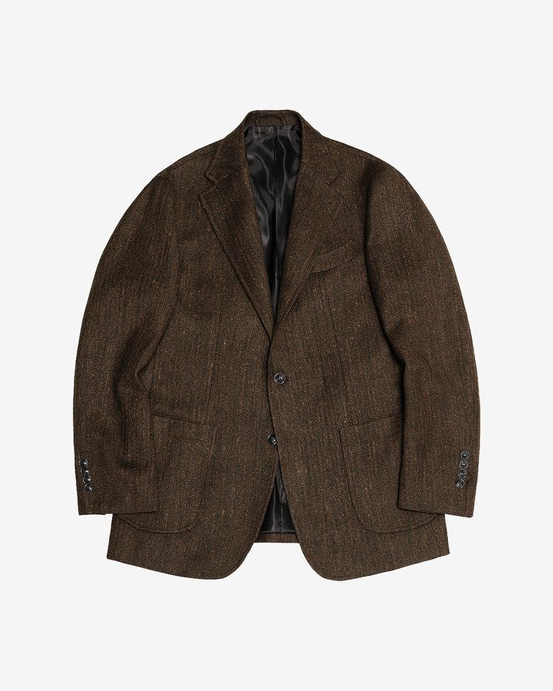 412 Herringbone Check Wool Silk Jacket (Brown)