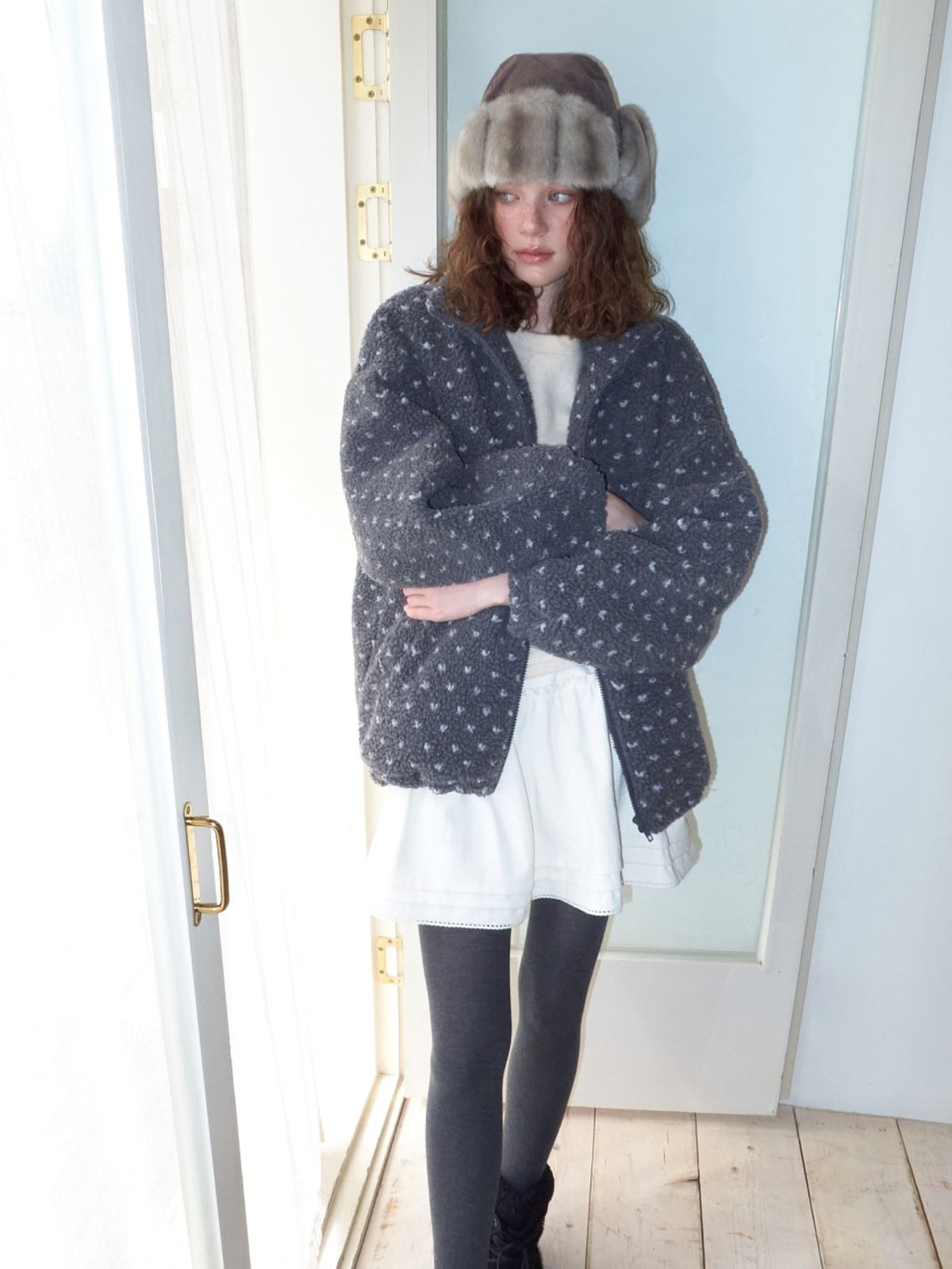 에트몽(ETMON) Pattern Fleece Quilted Jacket, Charcoal
