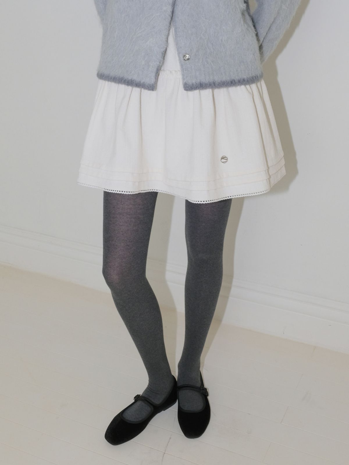 에트몽(ETMON) Frill Pintuck Mini Skirt, Cream