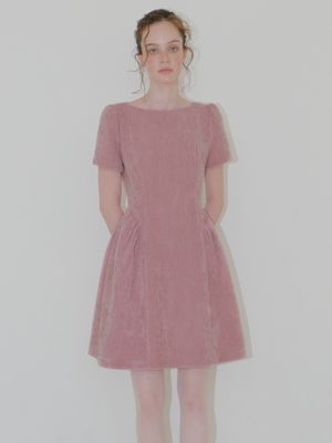 Shirring Flare Mini Dress, Pink