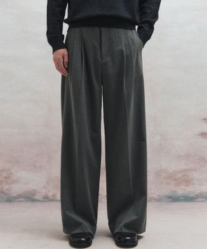 스트라이프 와이드 팬츠 (그레이)