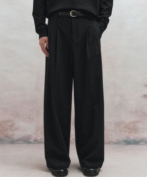 스트라이프 와이드 팬츠 (블랙)