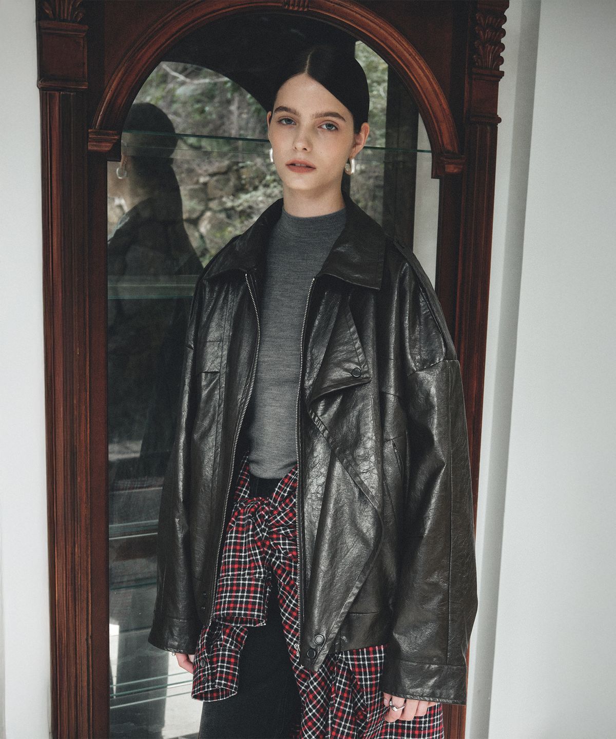 뮤제(MUSEE) MADRID Oversize Leather Rider Jacket_Brown