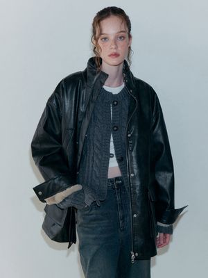 Faux Leather Fur Coat, Black
