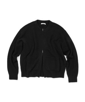 SMOCKING WOOL KNIT ZIP UP (BLACK)