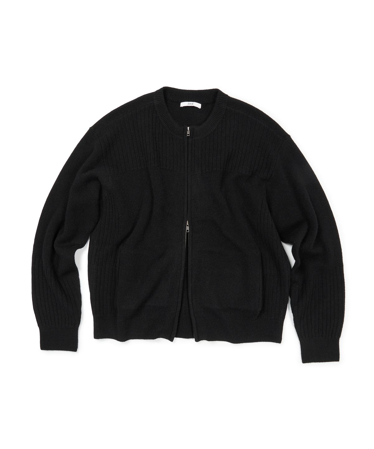 이티씨이(ETCE) SMOCKING WOOL KNIT ZIP UP (BLACK)