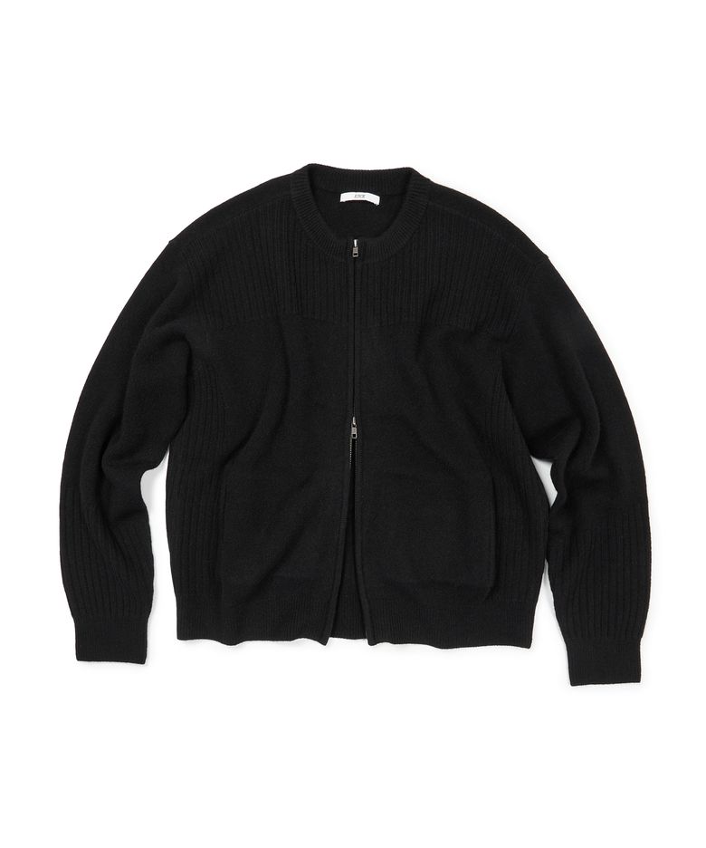 SMOCKING WOOL KNIT ZIP UP (BLACK)