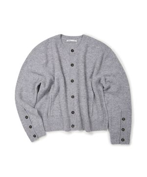 (BASE) CROP ROUND NECK CARDIGAN (GRAY)