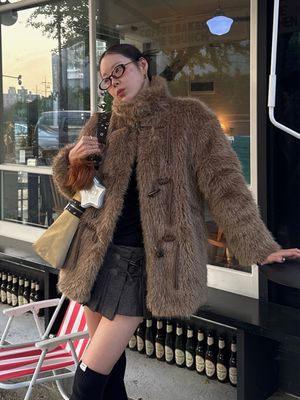 Duffle Fur Half Coat, Khaki Brown