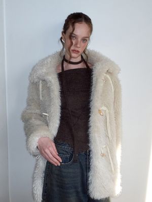 Duffle Fur Half Coat, Cream