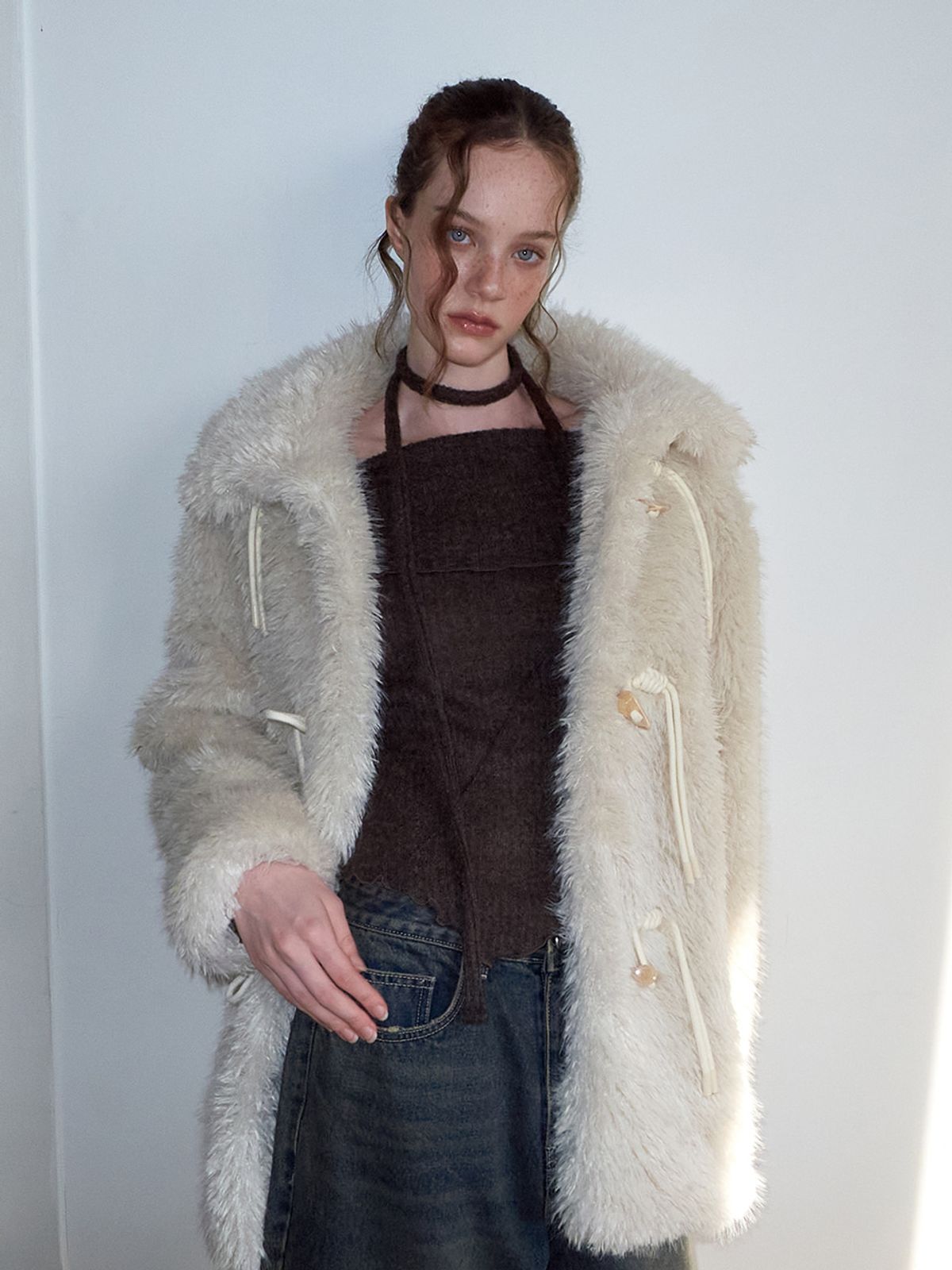 에트몽(ETMON) Duffle Fur Half Coat, Cream