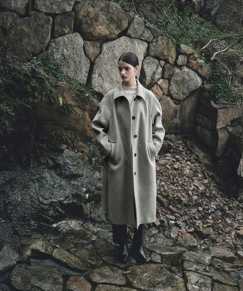 NOIR Belted Balmacaan Merino Wool Coat_Gray