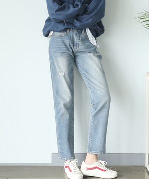 기모 속밴딩 루즈핏 일자 데님 팬츠