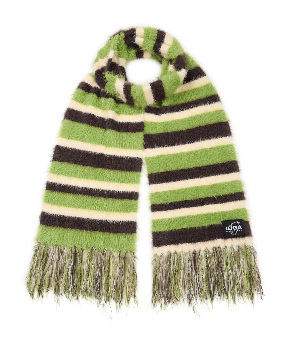 이우가마카라스(IUGAMAKARAS) Striped Hairy Bold Muffler (Green)