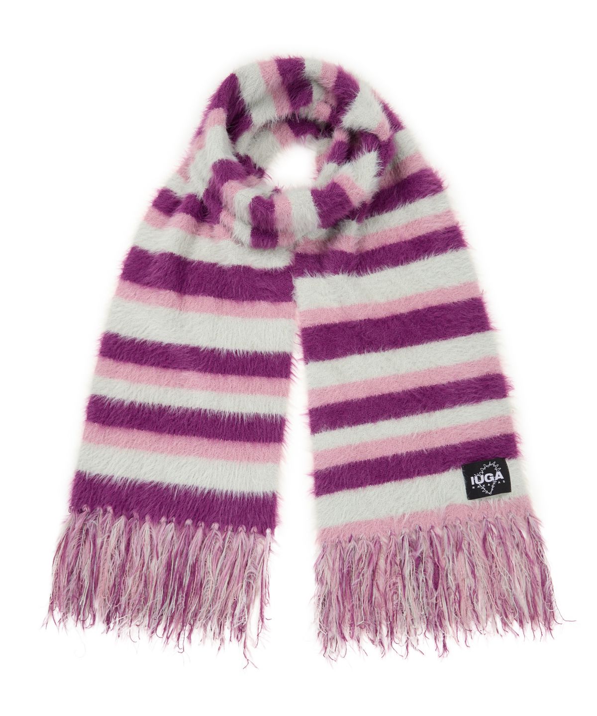 이우가마카라스(IUGAMAKARAS) Striped Hairy Bold Muffler (Magenta)