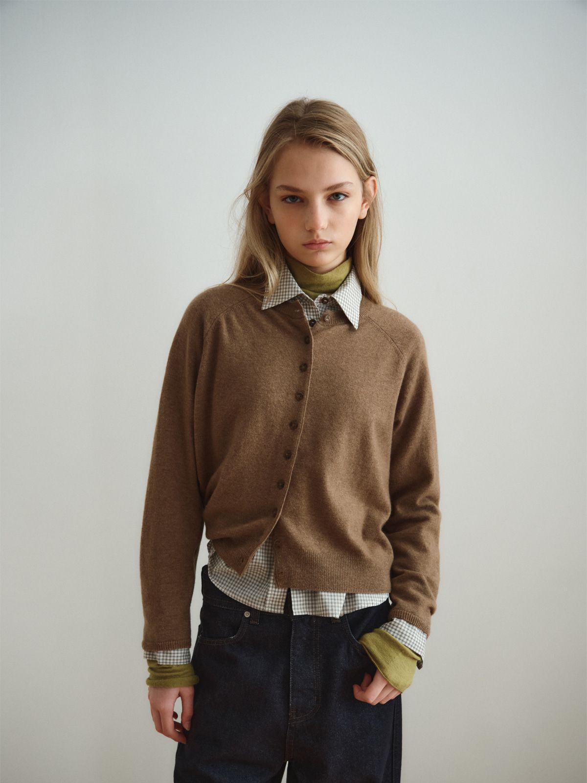 리플레인(REPLAIN) CASHMERE BLEND ROUND CARDIGAN_COCOA