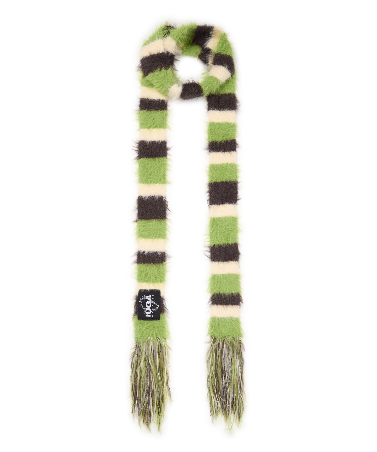 이우가마카라스(IUGAMAKARAS) Striped Hairy Skinny Muffler (Green)